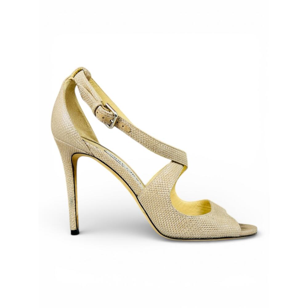 Jimmy Choo Emily 85 Champagne Coarse Glitter Heels 38.5 Regency Glam Bridal Luxe